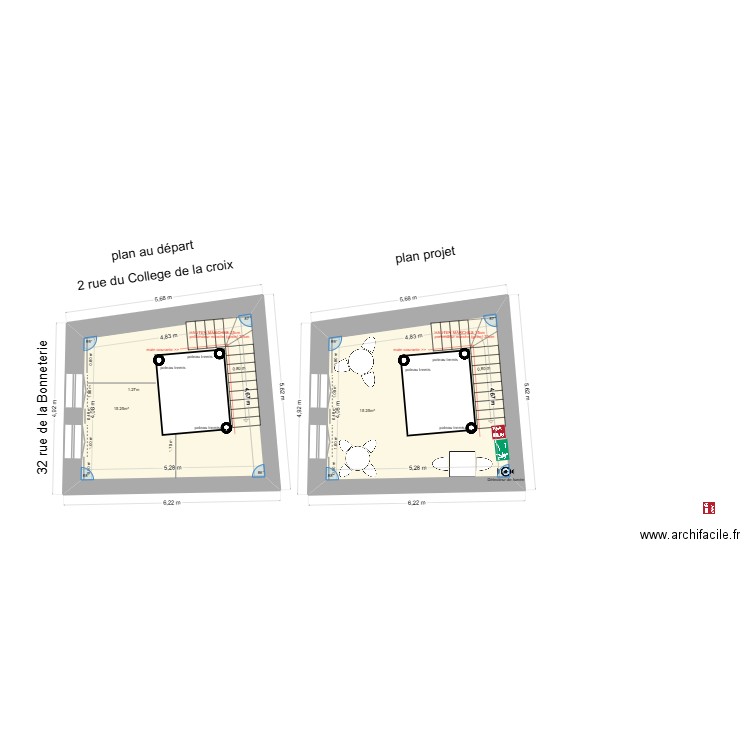 plan etage. Plan de 2 pièces et 44 m2