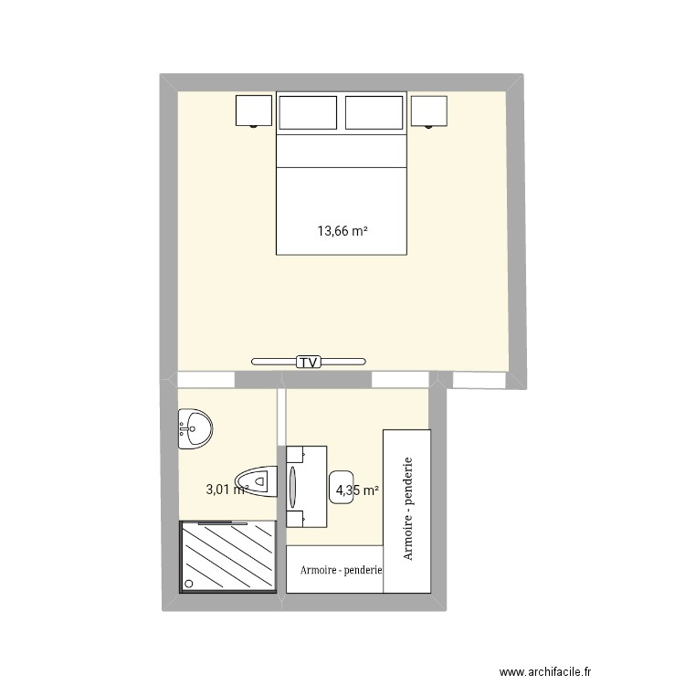 Boudrif. Plan de 3 pièces et 21 m2