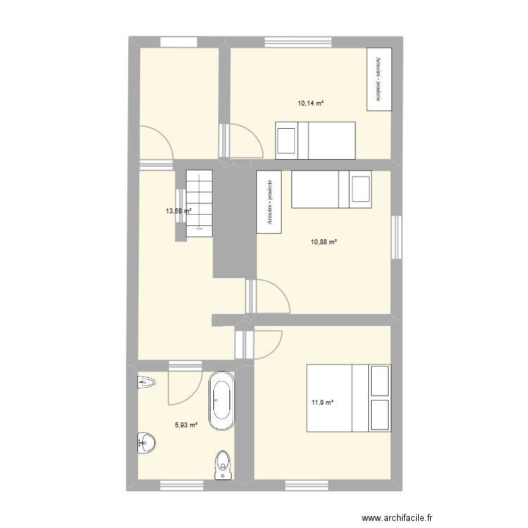 hyon rez. Plan de 5 pièces et 52 m2