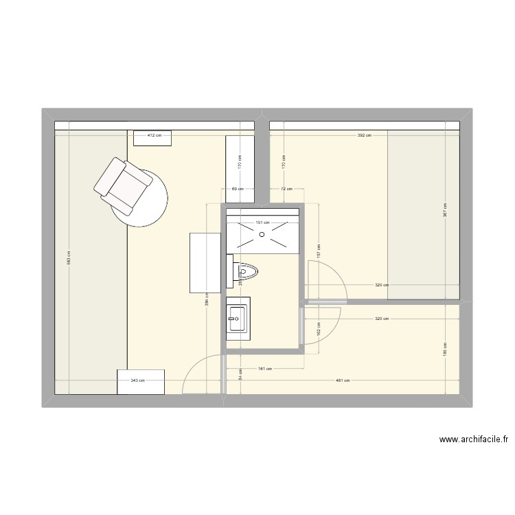 GIANSANTE_2e étage. Plan de 4 pièces et 45 m2