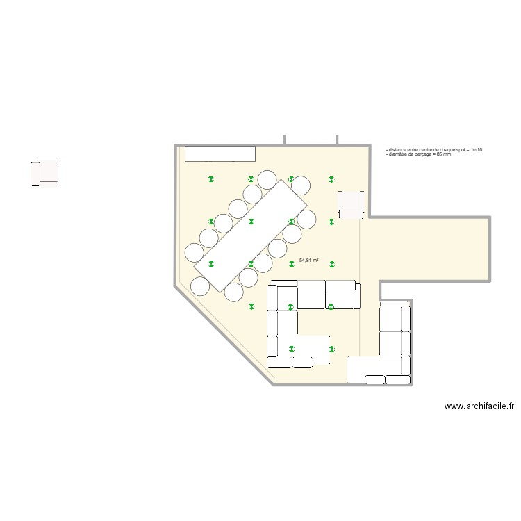 plan séjour table en mlong. Plan de 1 pièce et 55 m2