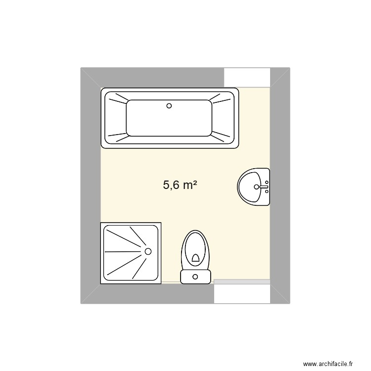salle de bain chambre 1. Plan de 1 pièce et 6 m2