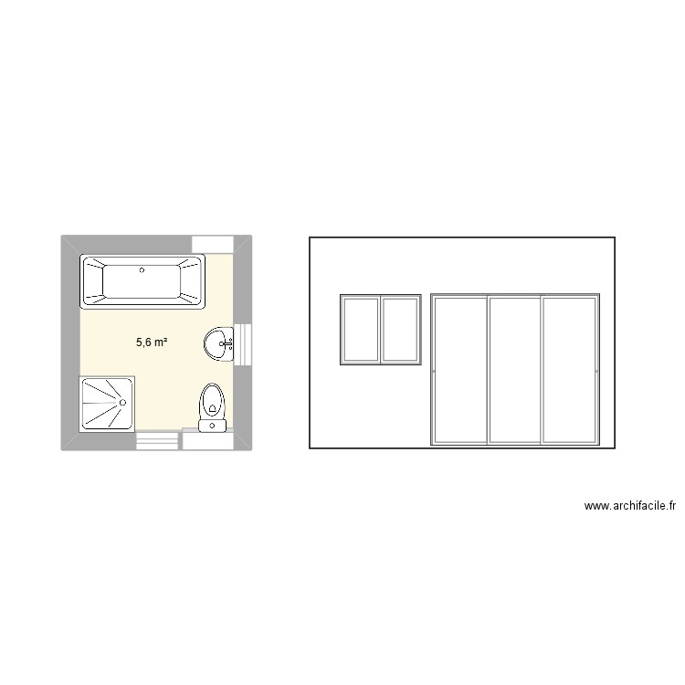 salle de bain chambre 1. Plan de 1 pièce et 6 m2