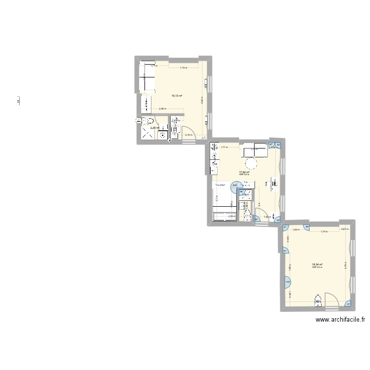 Hanna Appart. Plan de 4 pièces et 54 m2