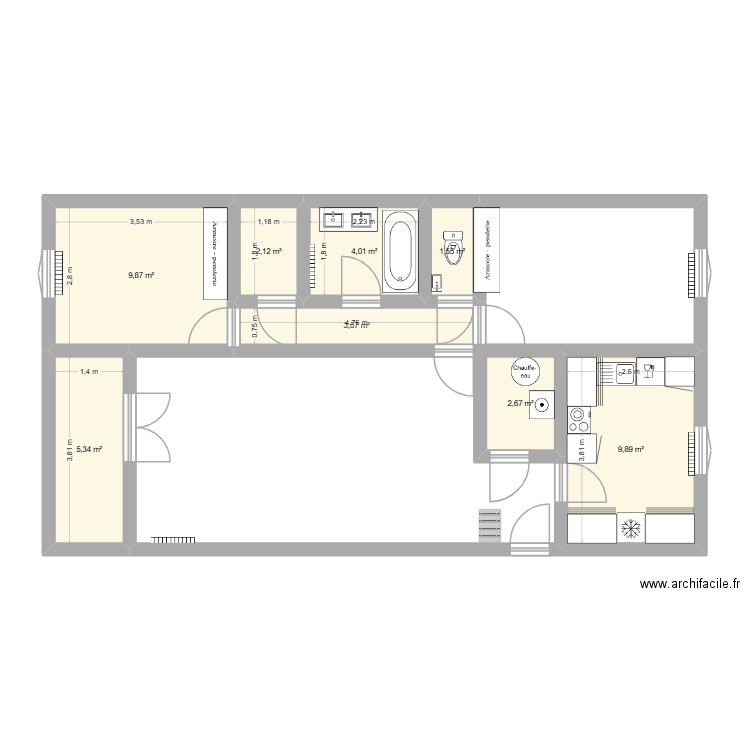 APPART. Plan de 8 pièces et 39 m2
