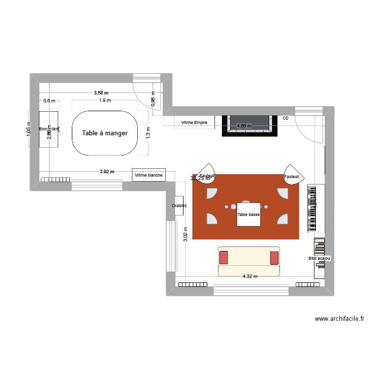 SSàM vO. Plan de 1 pièce et 32 m2