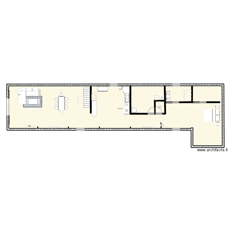 Longère. Plan de 2 pièces et 162 m2