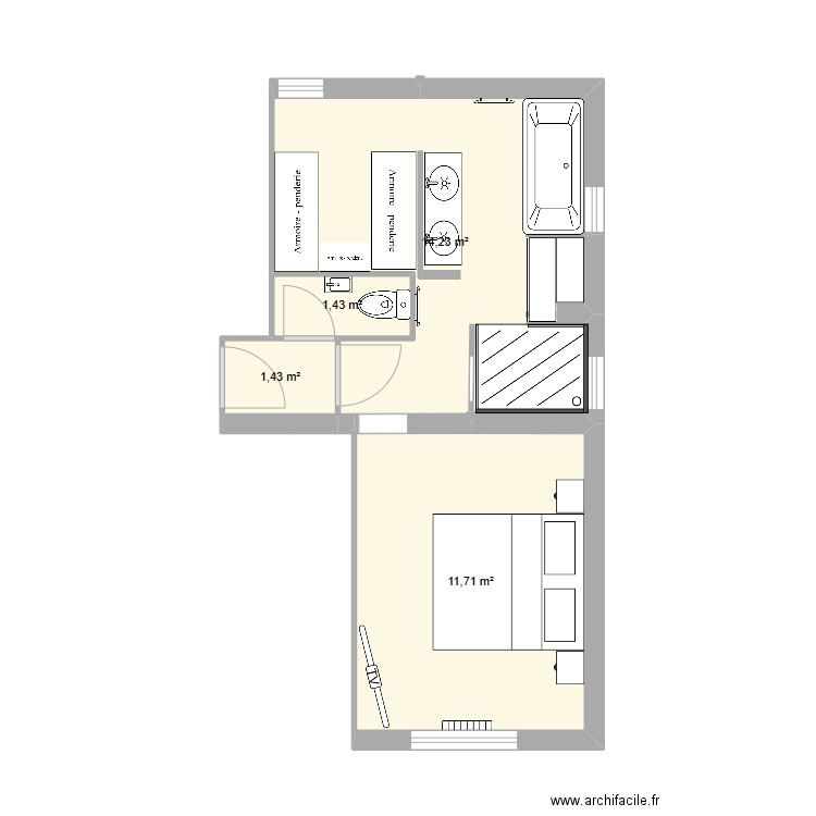 Projet SDB Suite Final. Plan de 4 pièces et 29 m2