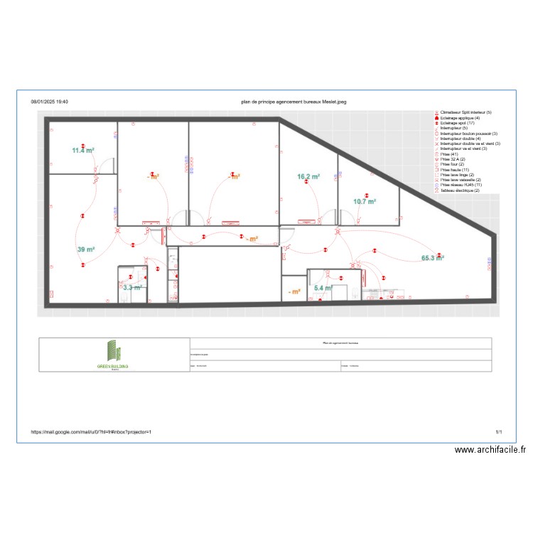 Plan de agencement bureaux . Plan de 0 pièce et 0 m2