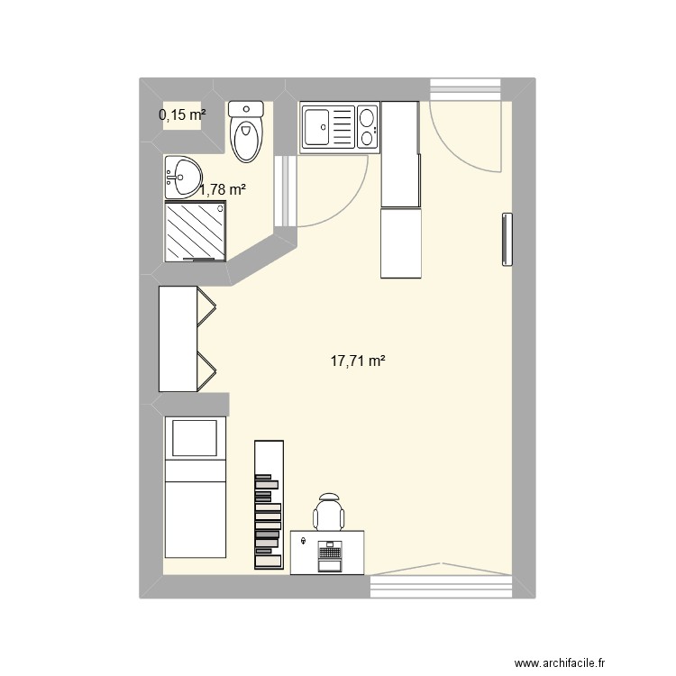 Appart 2. Plan de 3 pièces et 20 m2