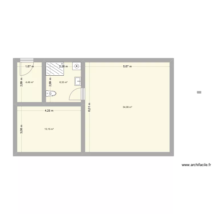 RdC. Plan de 4 Pièces et 58 m²