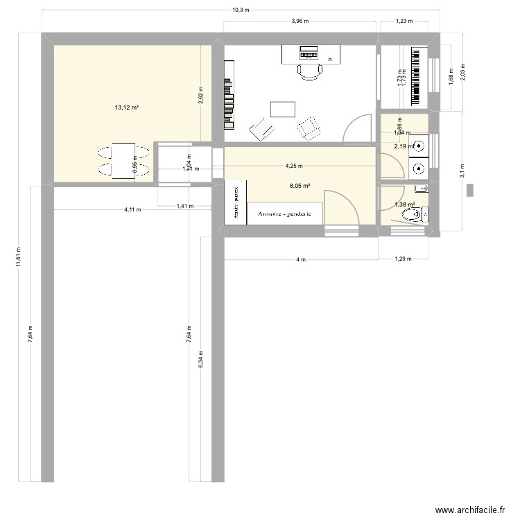 extension. Plan de 4 pièces et 25 m2