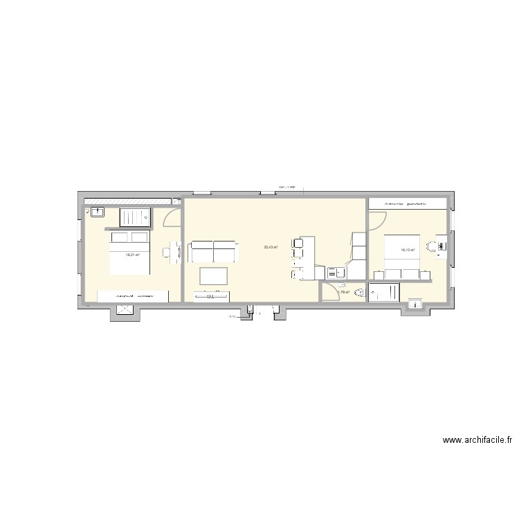 3 pieces. Plan de 4 pièces et 72 m2