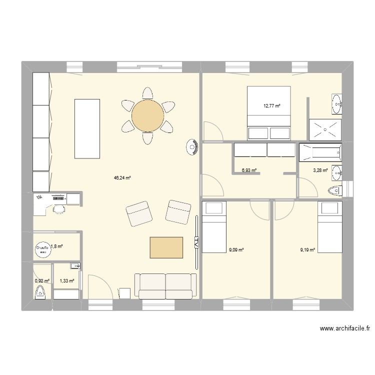 Projet maison. Plan de 9 pièces et 92 m2