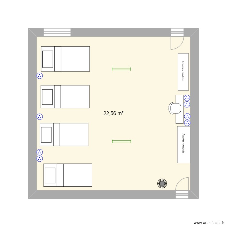 chambre internat jeunes. Plan de 1 pièce et 23 m2