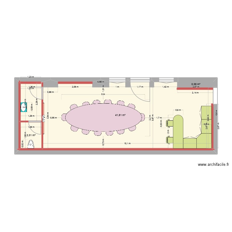 Salle de réunion veneux Les Sablons. Plan de 3 pièces et 44 m2