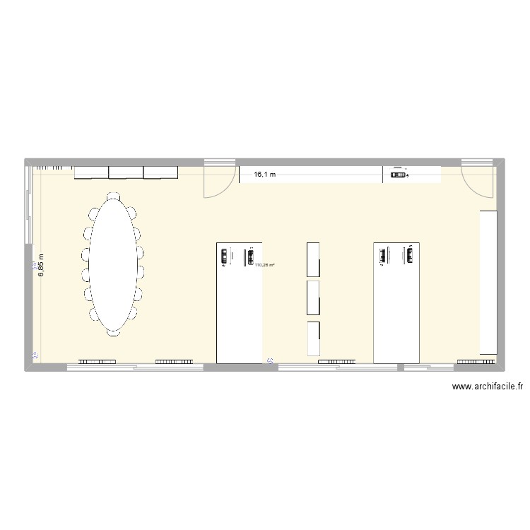 salle travail. Plan de 1 pièce et 110 m2