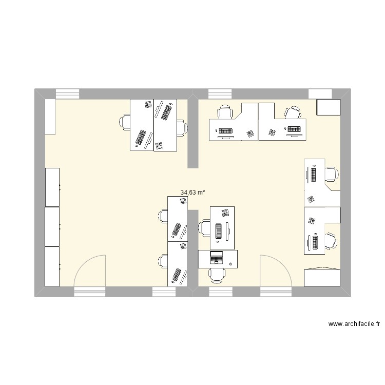 Bureau adulte 2 2025. Plan de 1 pièce et 35 m2