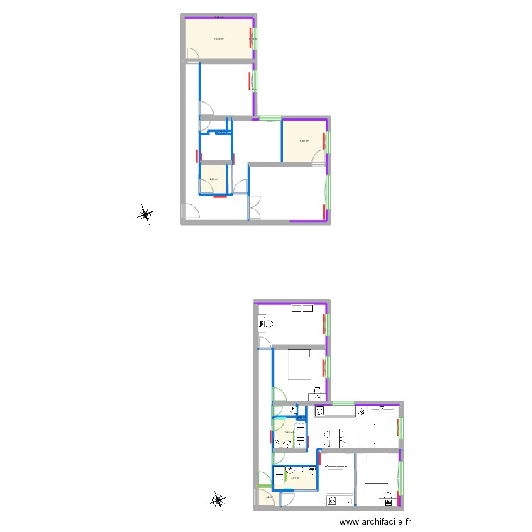 vue en plan existant . Plan de 11 pièces et 30 m2