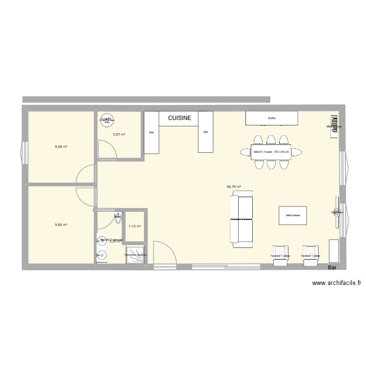 plan B. Plan de 6 pièces et 88 m2