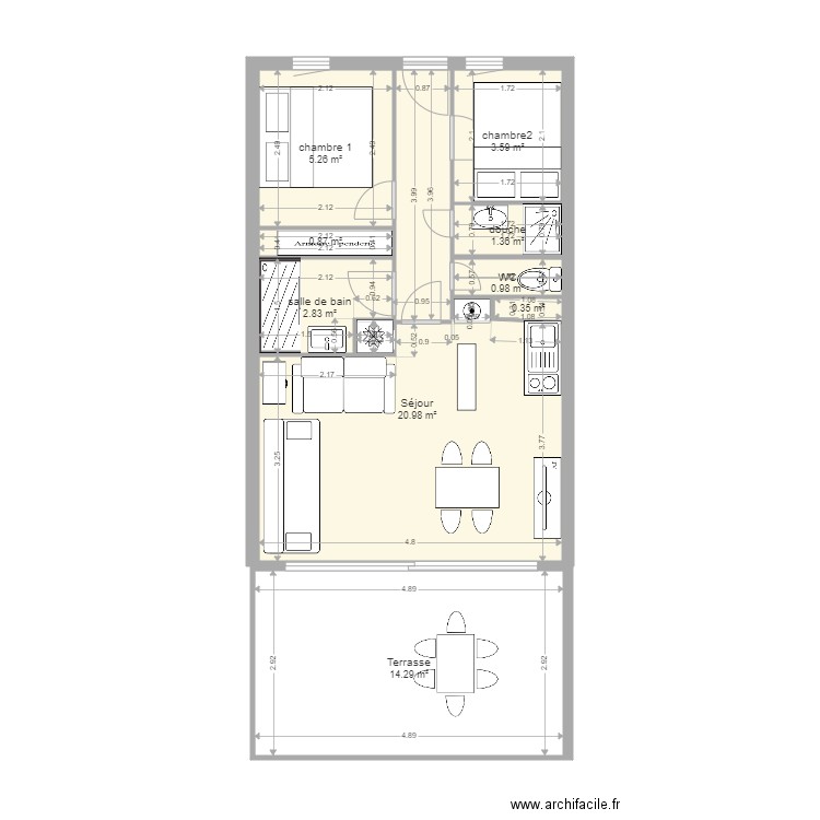 cap esterel 3308 2024 meublé coté. Plan de 9 pièces et 51 m2