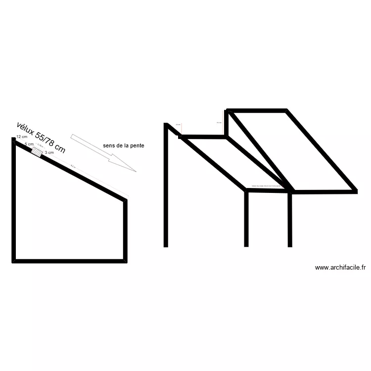 plan de coupe. Plan de 1  et 50 m²