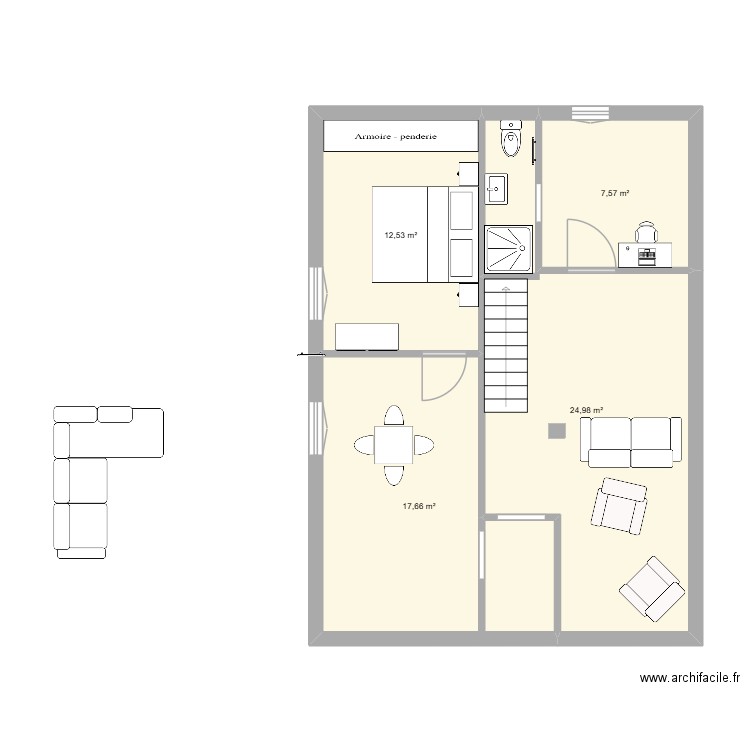 rdc maison de droite. Plan de 4 pièces et 63 m2