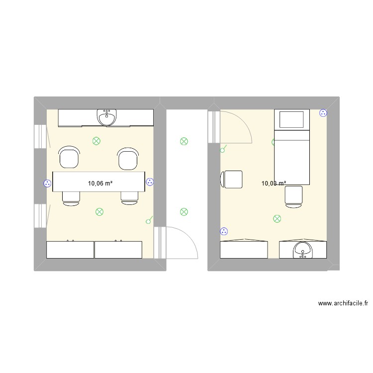 manucure pedicure. Plan de 2 pièces et 20 m2