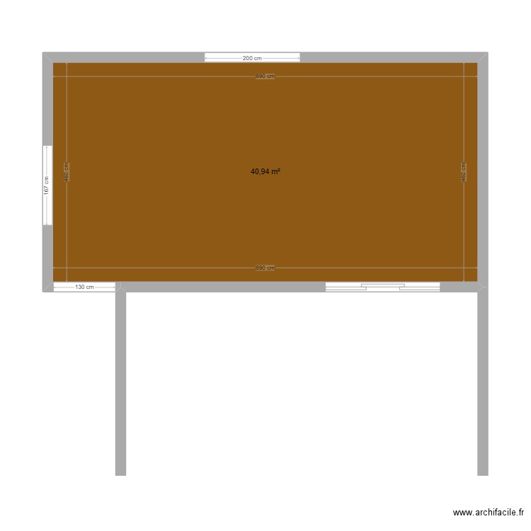 terasse. Plan de 1 pièce et 41 m2