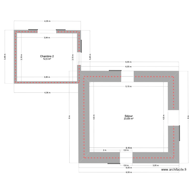 Plan RdCH. Plan de 2 pièces et 36 m2