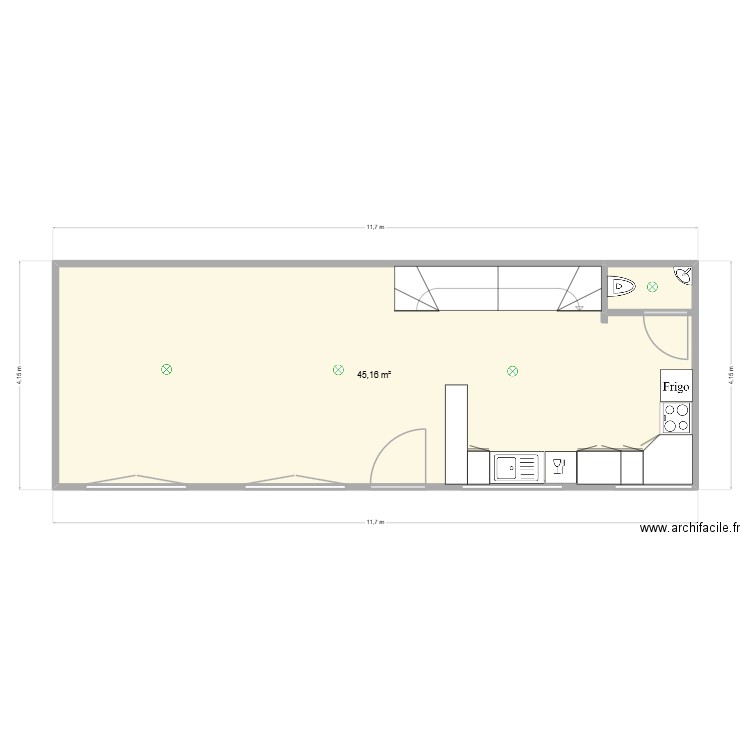1eme etage. Plan de 1 pièce et 45 m2