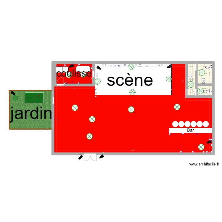 salle de concert. Plan de 5 pièces et 180 m2