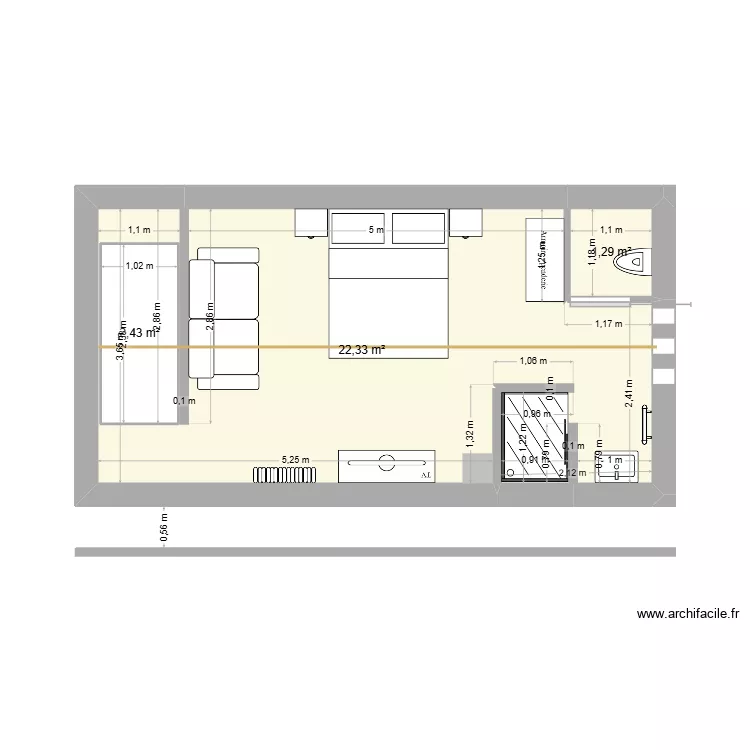 grenier gite 2. Plan de 3  et 29 m²