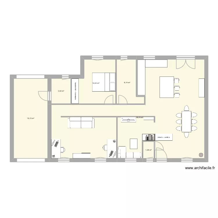 tom et jen. Plan de 6  et 123 m²