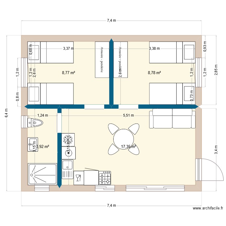 studio 40 m2. Plan de 4 pièces et 39 m2