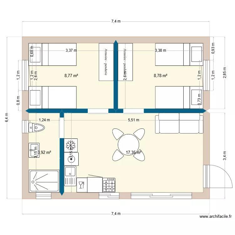 studio 40 m2. Plan de 