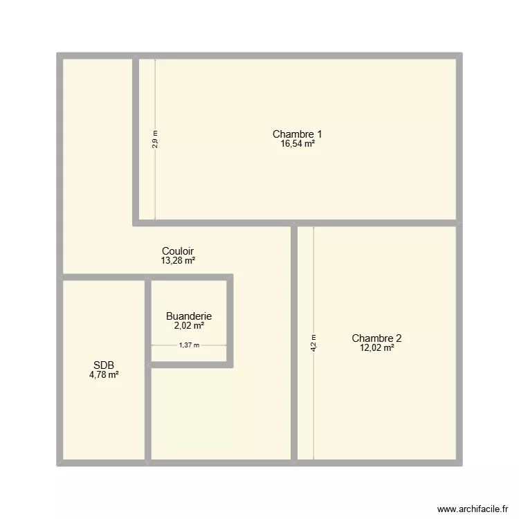 Stains Appt 01 Superficie -1. Plan de 5 pièces et 49 m²