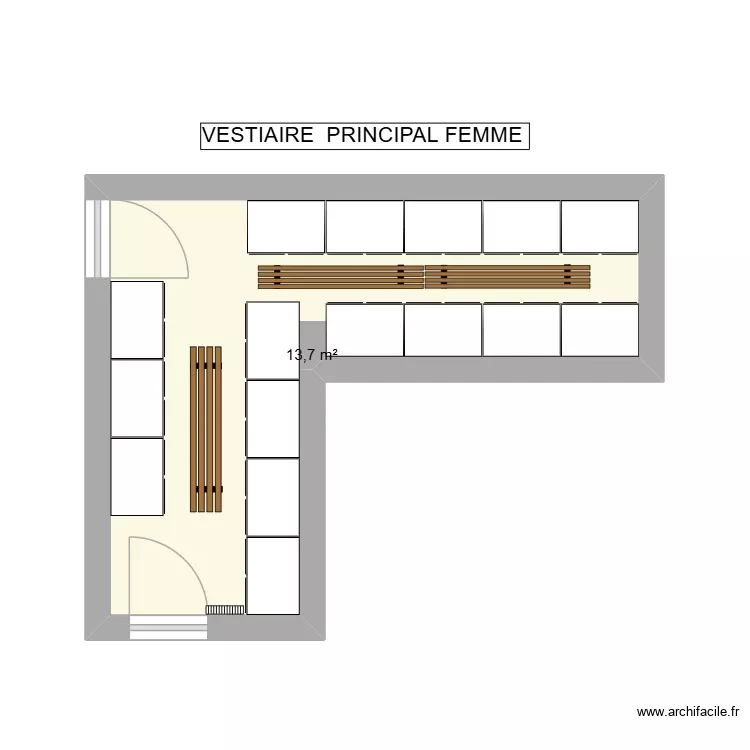 VESTIAIRE PRINCIPAL FEMME. Plan de 1 Pièce et 14 m² VESTIAIRE PRINCIPAL FEMME. Plan de 1 Pièce et 14 m²
