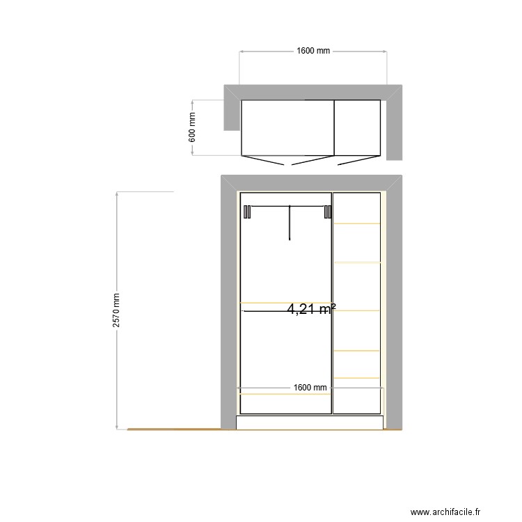 armoires chambres. Plan de 1 pièce et 4 m2