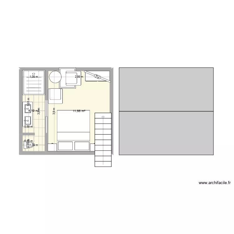 etage2. Plan de 2  et 16 m²
