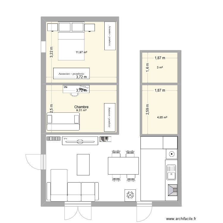 APPART RIVES DE VELLE. Plan de 4 pièces et 29 m2