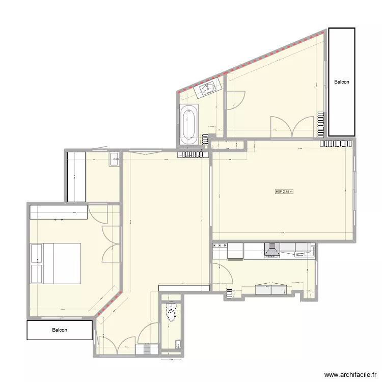 Plan existant am&eacute;nag&eacute; Caroll Provost. Plan de 10  et 89 m²