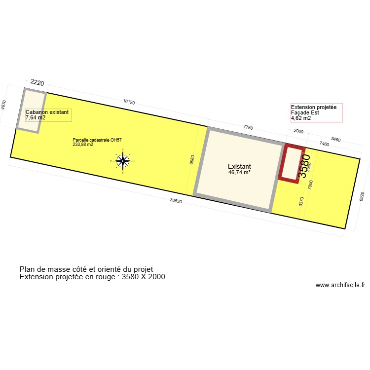 Plan de masse. Plan de 3 pièces et 59 m2