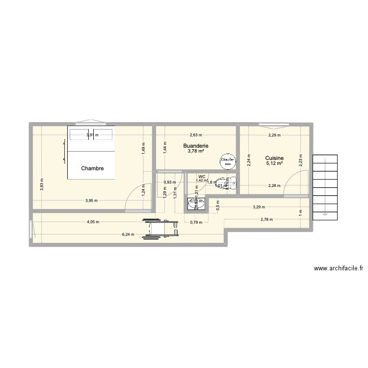 Réadaptation A1. Plan de 4 pièces et 31 m2