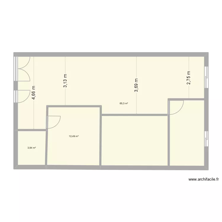 Niveau 1. Plan de 3 pièces et 82 m²