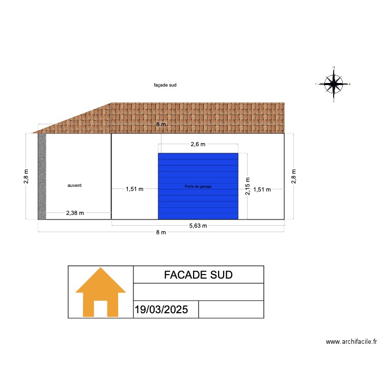 façade sud. Plan de 0 pièce et 0 m2