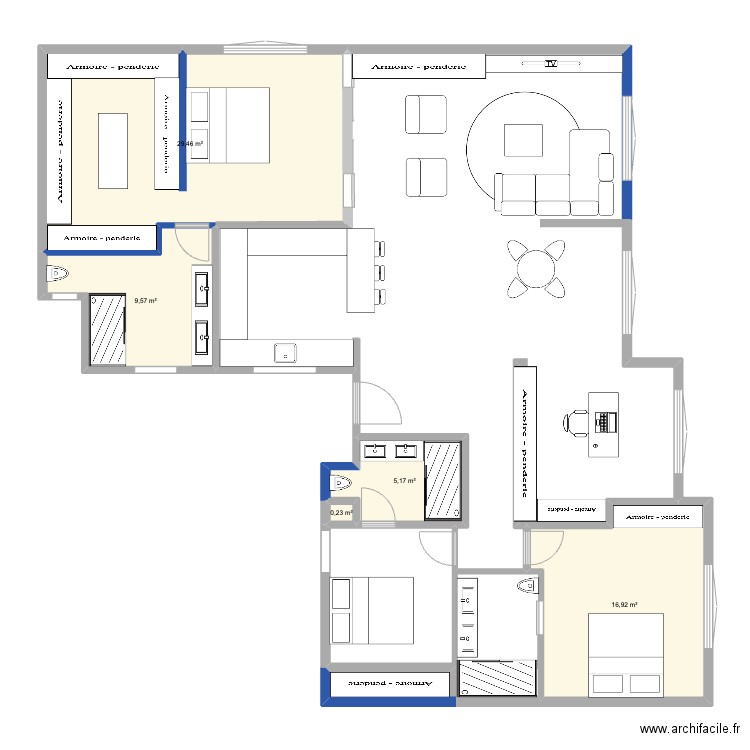 Minimum de casse. Plan de 5 pièces et 61 m2