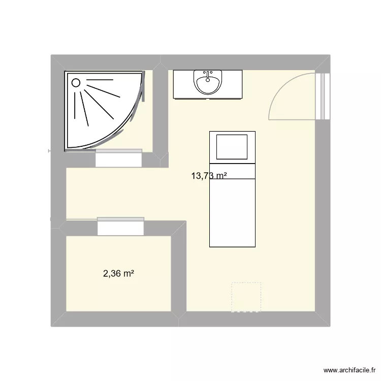 cabine soin coprs. Plan de 2  et 16 m²