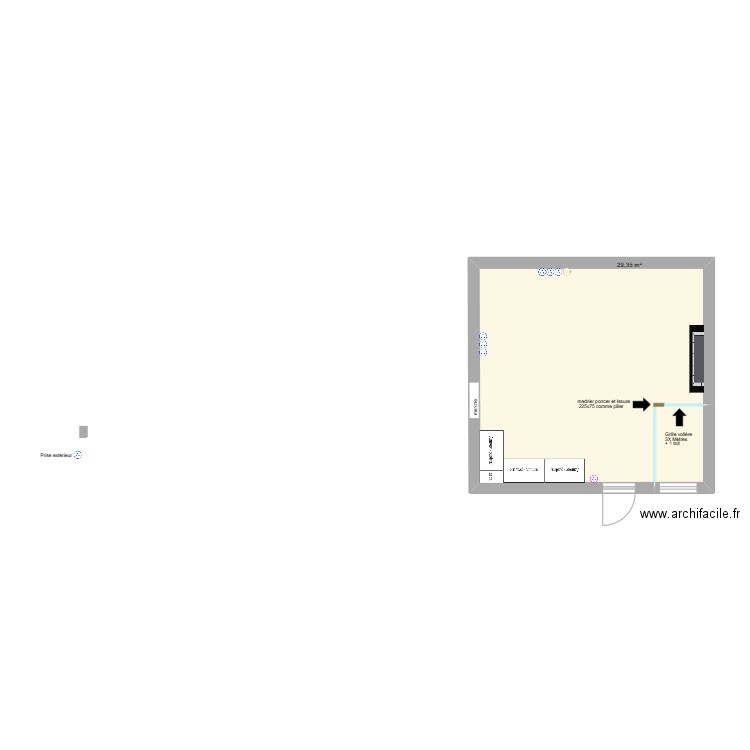 bureau. Plan de 1 pièce et 29 m2