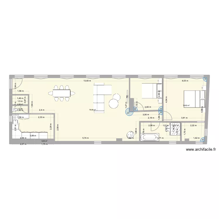 Plan 134 am&eacute;nag&eacute;. Plan de 4  et 102 m²